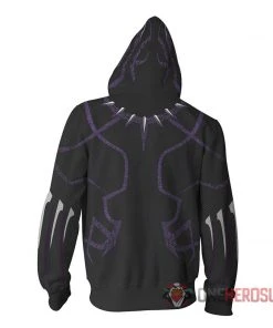 OneHeroSuits Black Panther Hoodies T Challa Printed Zip-Up Creative Printed Zip-Up Hooded Sweatshirt