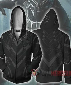 OneHeroSuits Black Panther Hoodies T Challa Printed Zip-Up Creative Printed Zip-Up Hooded Sweatshirt