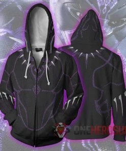 OneHeroSuits Black Panther Hoodies T Challa Printed Zip-Up Creative Printed Zip-Up Hooded Sweatshirt