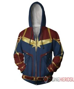 OneHeroSuits Cozy Hoodies Captain Marvel Hoodies HQ Printed Creative Printed Zip-Up Hooded Sweatshirt