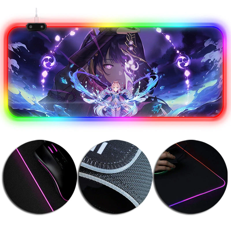 OneHeroSuits Genshin Impact Baal And Sangonomiya Kokomi Printed RGB Lighting Gaming Mouse Pad