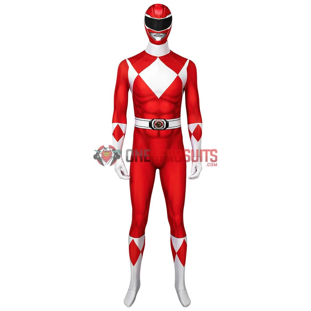 OneHeroSuits Red Power Ranger Cosplay Suit Classic Red Spandex Power Rangers Costumes Expert-level Cosplay Bodysuit & Zentai