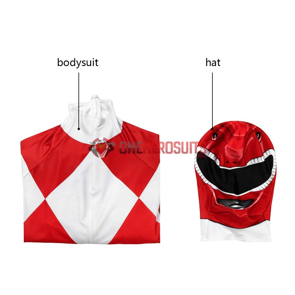 OneHeroSuits Red Power Ranger Cosplay Suit Classic Red Spandex Power Rangers Costumes Expert-level Cosplay Bodysuit & Zentai