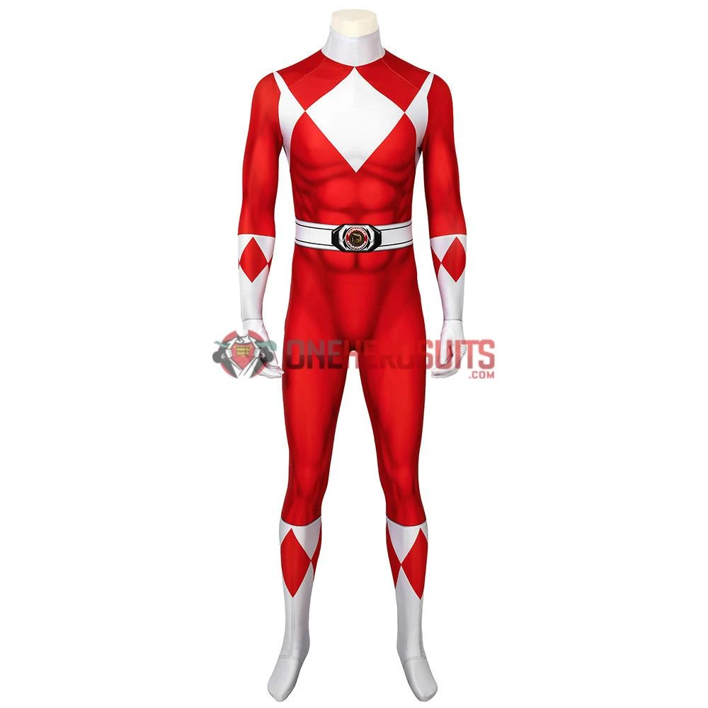 OneHeroSuits Red Power Ranger Cosplay Suit Classic Red Spandex Power Rangers Costumes Expert-level Cosplay Bodysuit & Zentai