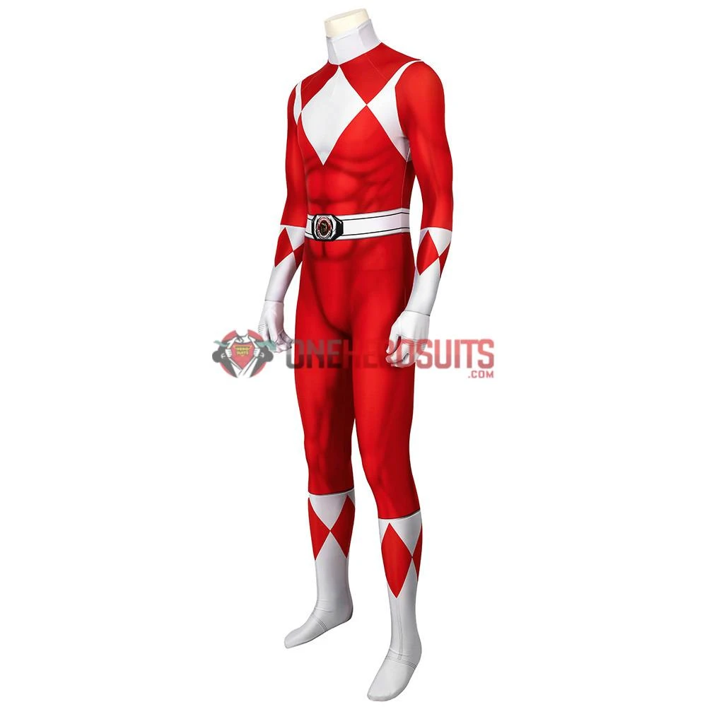 OneHeroSuits Red Power Ranger Cosplay Suit Classic Red Spandex Power Rangers Costumes Expert-level Cosplay Bodysuit & Zentai