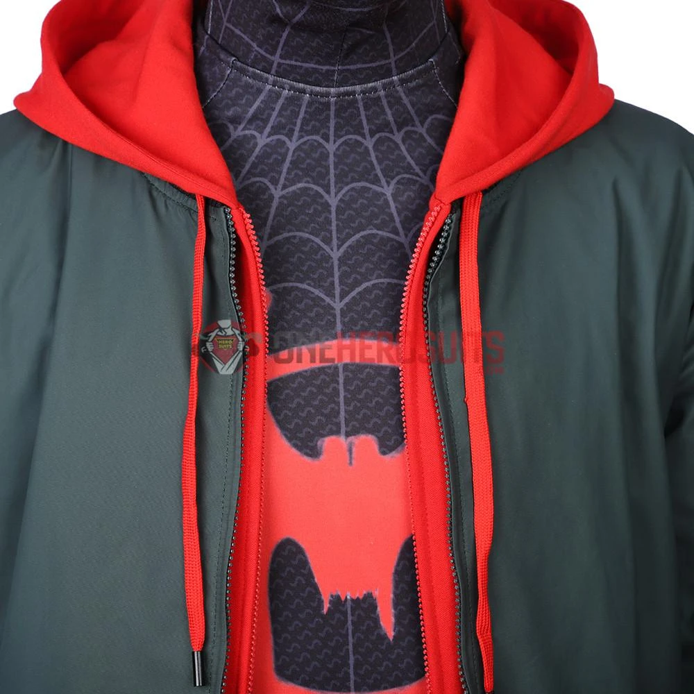 OneHeroSuits Miles Morales Cosplay Costumes Spider Man Into The Spider Verse Miles Green Coat