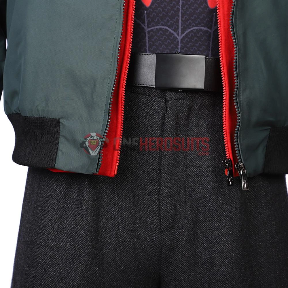 OneHeroSuits Miles Morales Cosplay Costumes Spider Man Into The Spider Verse Miles Green Coat