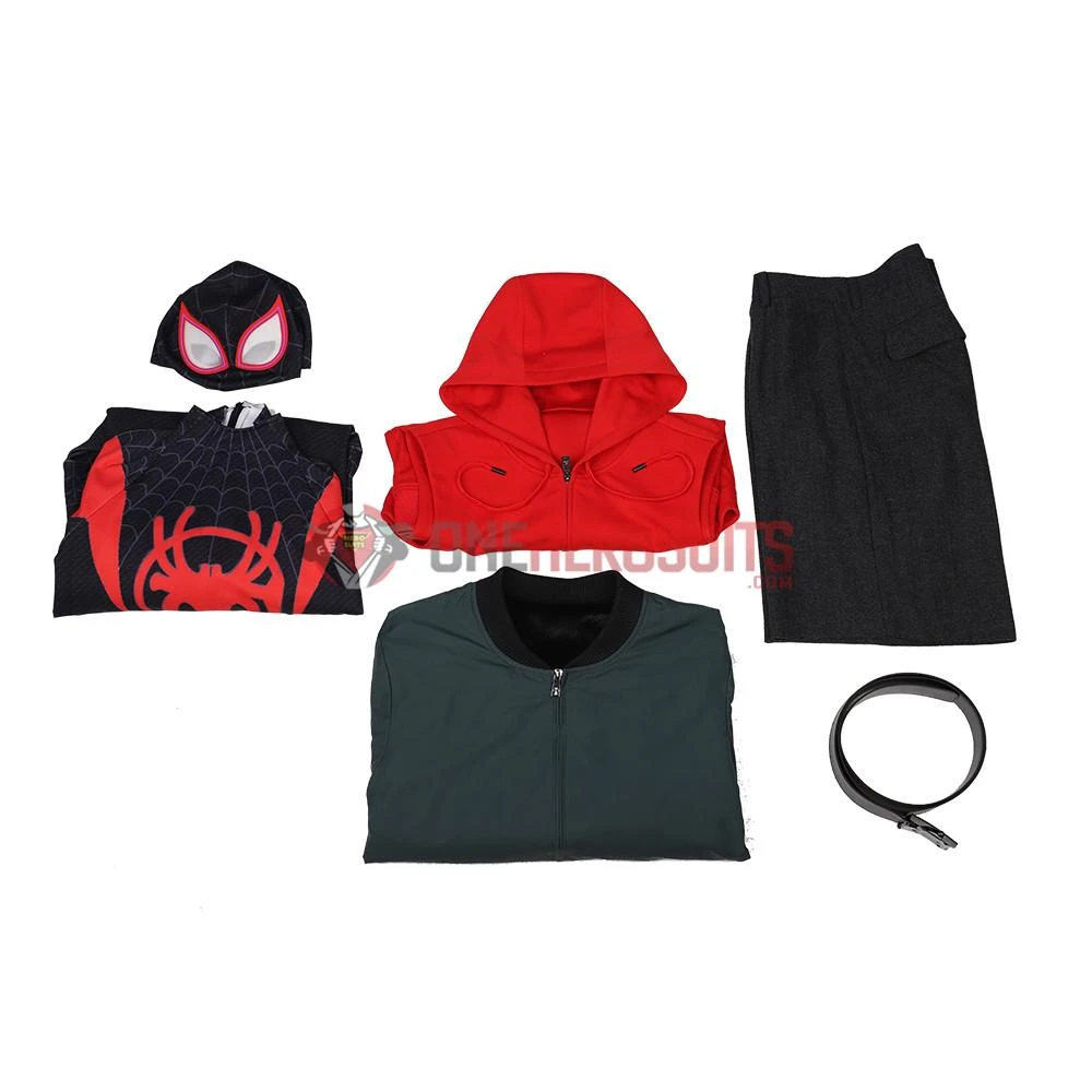 OneHeroSuits Miles Morales Cosplay Costumes Spider Man Into The Spider Verse Miles Green Coat