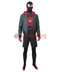 OneHeroSuits Miles Morales Cosplay Costumes Spider Man Into The Spider Verse Miles Green Coat