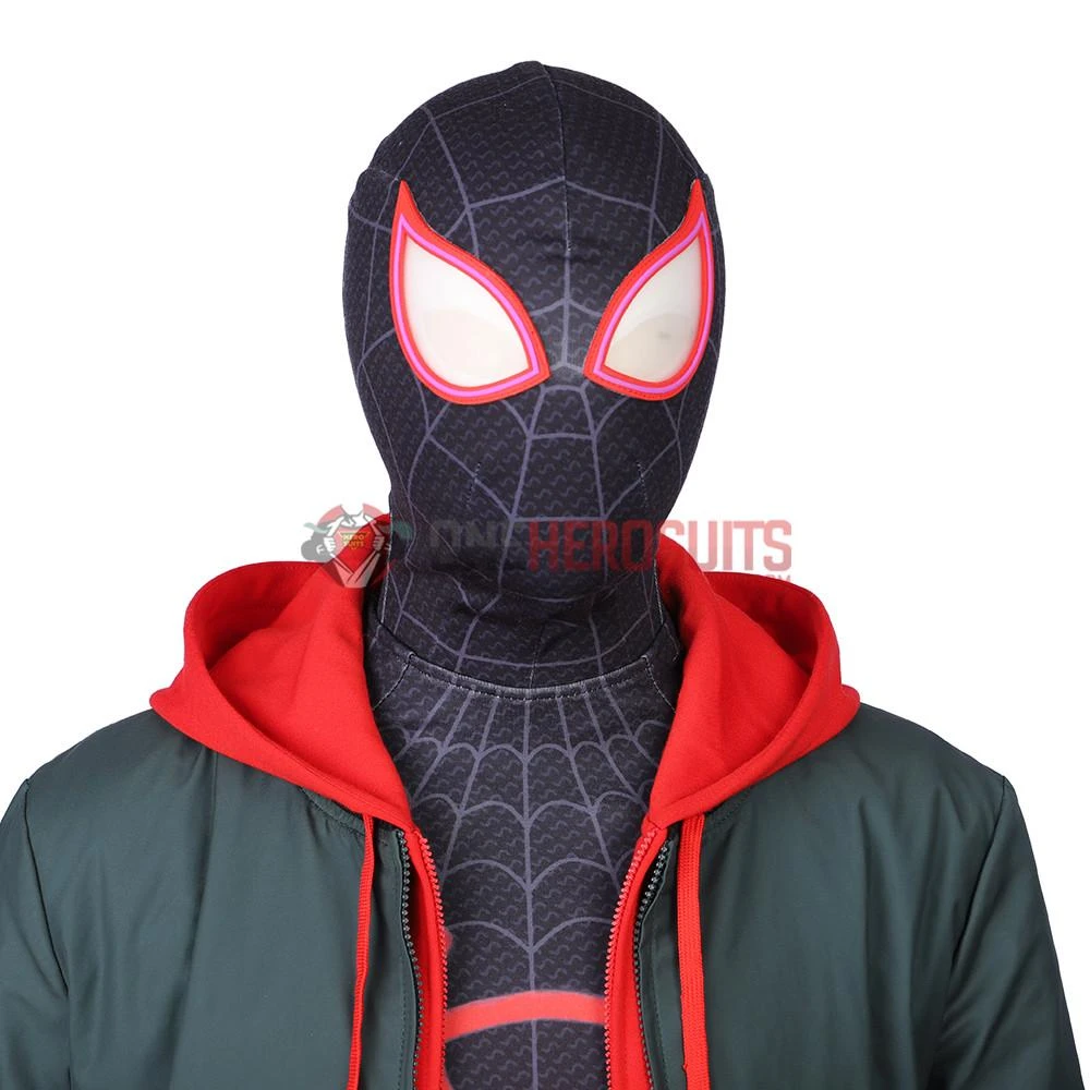 OneHeroSuits Miles Morales Cosplay Costumes Spider Man Into The Spider Verse Miles Green Coat