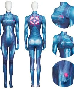 OneHeroSuits Costumes Metroid Cosplay Costume Samus Aran Blue Jumpsuits