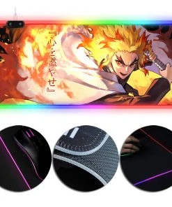 OneHeroSuits Mouse Pad RGB Gaming X-Large Mousepad Demon Slayer Flame Pillar Kyojuro Rengoku Creative Printed