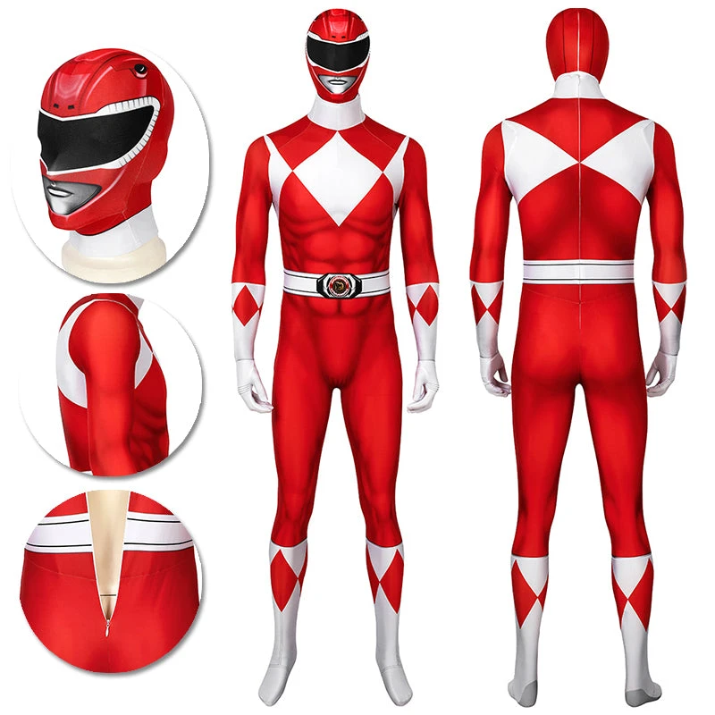 OneHeroSuits Red Power Ranger Cosplay Suit Classic Red Spandex Power Rangers Costumes Expert-level Cosplay Bodysuit & Zentai