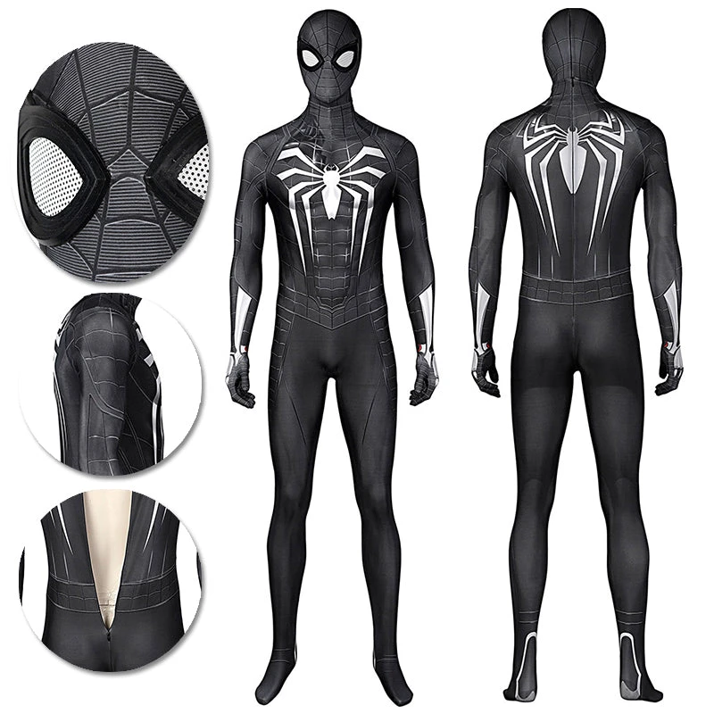 OneHeroSuits Spider Man Miles Morales PS5 Cosplay Suit Symbiote Black Spandex Bodysuit