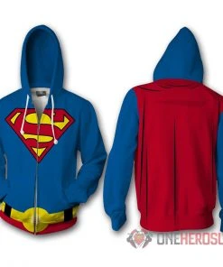 OneHeroSuits Superman Hoodie Clark Kent Blue Creative Printed Zip-Up Hooded Sweatshirt Cozy Hoodies