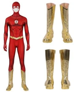 OneHeroSuits The Flash S8 Spandex Bodysuit Version Gold Boots Costumes