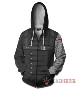 OneHeroSuits Winter Soldier Hoodie Creative Printed Zip-Up Hooded Sweatshirt Cozy Hoodies