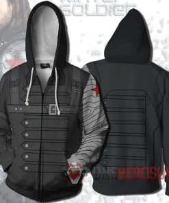 OneHeroSuits Winter Soldier Hoodie Creative Printed Zip-Up Hooded Sweatshirt Cozy Hoodies