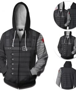OneHeroSuits Winter Soldier Hoodie Creative Printed Zip-Up Hooded Sweatshirt Cozy Hoodies
