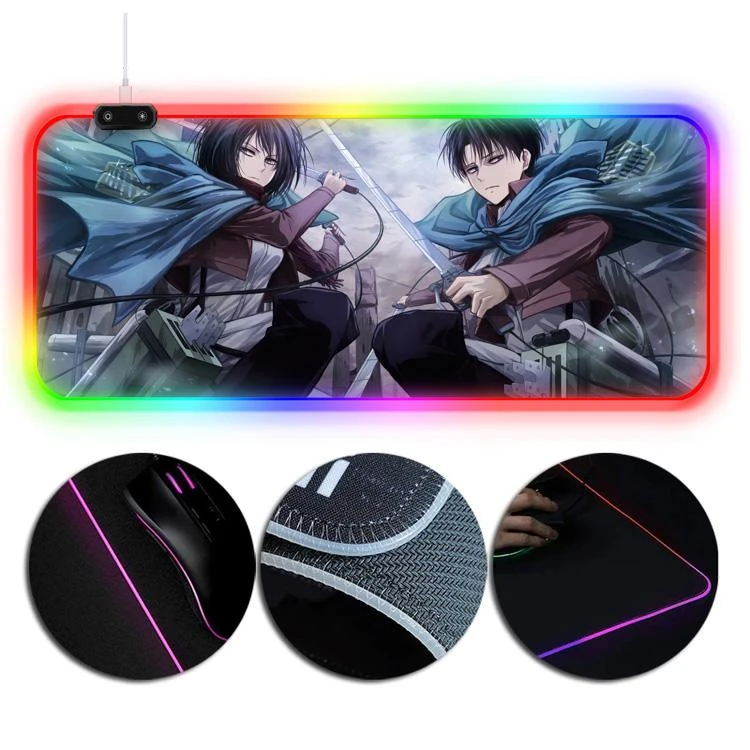 OneHeroSuits RGB LED Gaming Mouse Pad Extra Large Mikasa Ackerman And Captain Levi Creative Printing