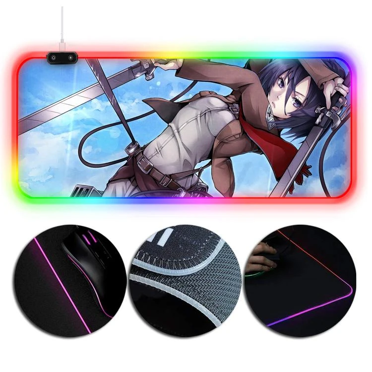 OneHeroSuits Attack On Titan Mikasa Ackerman Printing RGB Gaming Mouse Pad Extra Large