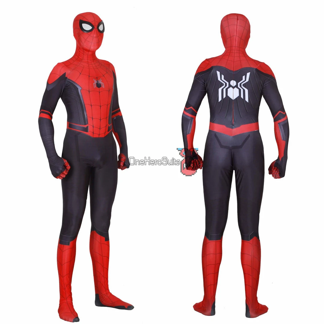OneHeroSuits Spider Man Spandex Suit Far From Home Black And Red Cosplay Bodysuit Zentai/Jumpsuit