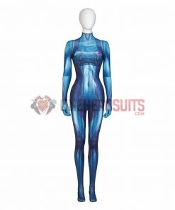 OneHeroSuits Costumes Metroid Cosplay Costume Samus Aran Blue Jumpsuits