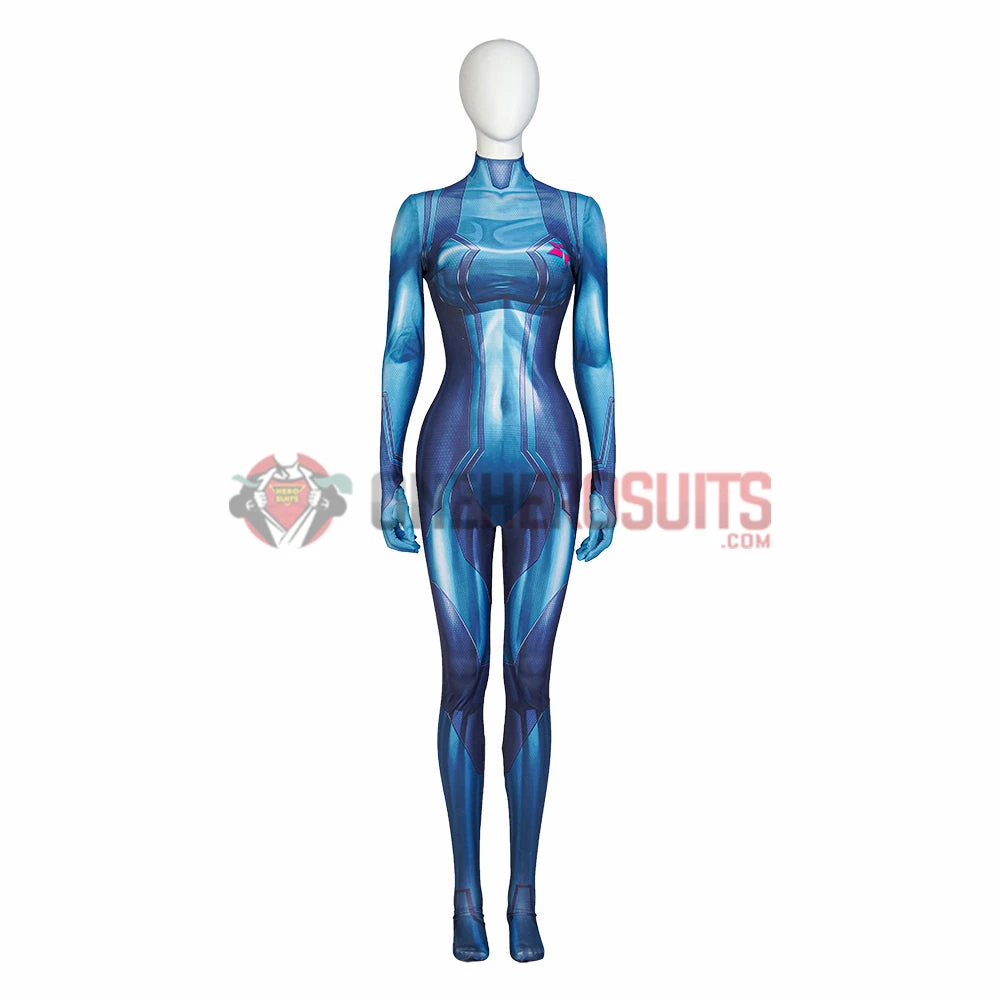 OneHeroSuits Costumes Metroid Cosplay Costume Samus Aran Blue Jumpsuits