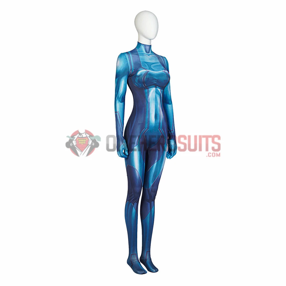 OneHeroSuits Costumes Metroid Cosplay Costume Samus Aran Blue Jumpsuits