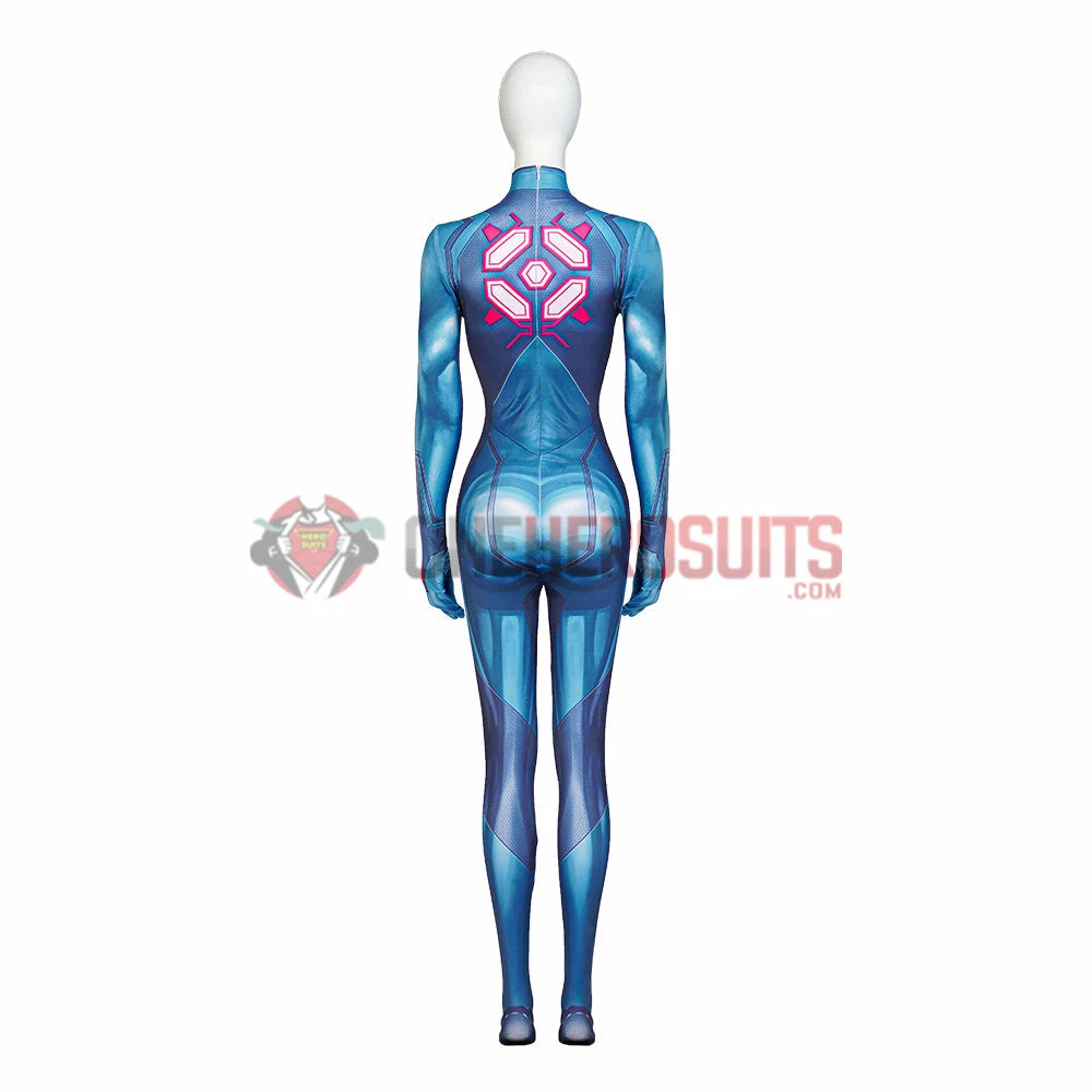 OneHeroSuits Costumes Metroid Cosplay Costume Samus Aran Blue Jumpsuits