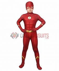 OneHeroSuits Kids Flash Season 5 Cosplay Suit Barry Allen Spandex BodySuit