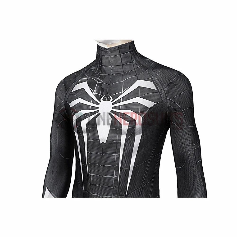 OneHeroSuits Spider Man Miles Morales PS5 Cosplay Suit Symbiote Black Spandex Bodysuit