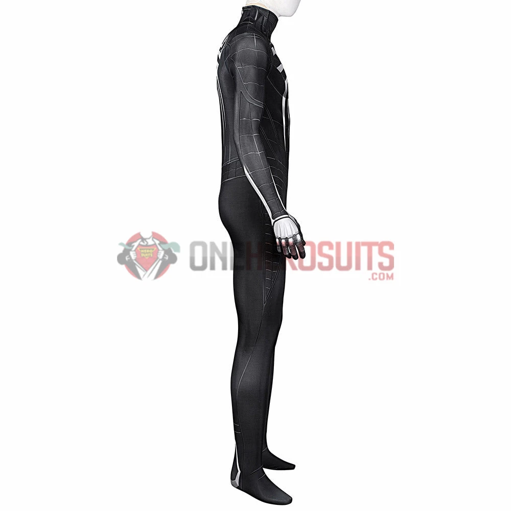 OneHeroSuits Spider Man Miles Morales PS5 Cosplay Suit Symbiote Black Spandex Bodysuit
