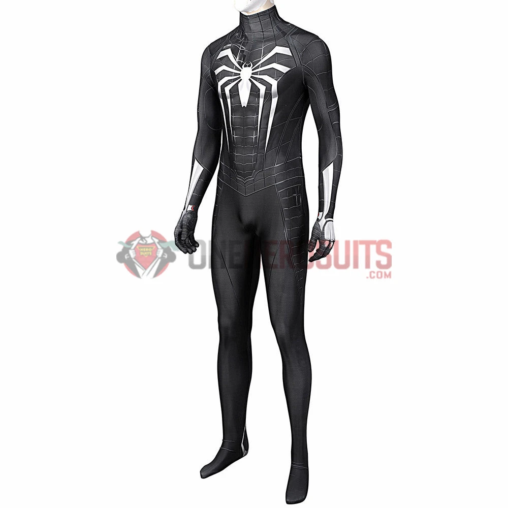 OneHeroSuits Spider Man Miles Morales PS5 Cosplay Suit Symbiote Black Spandex Bodysuit