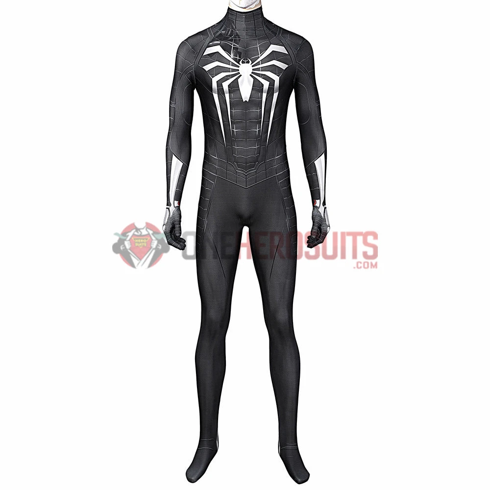 OneHeroSuits Spider Man Miles Morales PS5 Cosplay Suit Symbiote Black Spandex Bodysuit