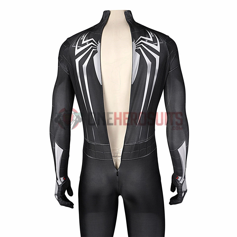 OneHeroSuits Spider Man Miles Morales PS5 Cosplay Suit Symbiote Black Spandex Bodysuit