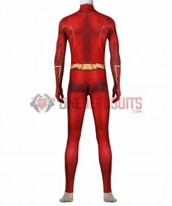 OneHeroSuits Costumes The Flash S8 Spandex Cosplay Bodysuit With Gold Boots